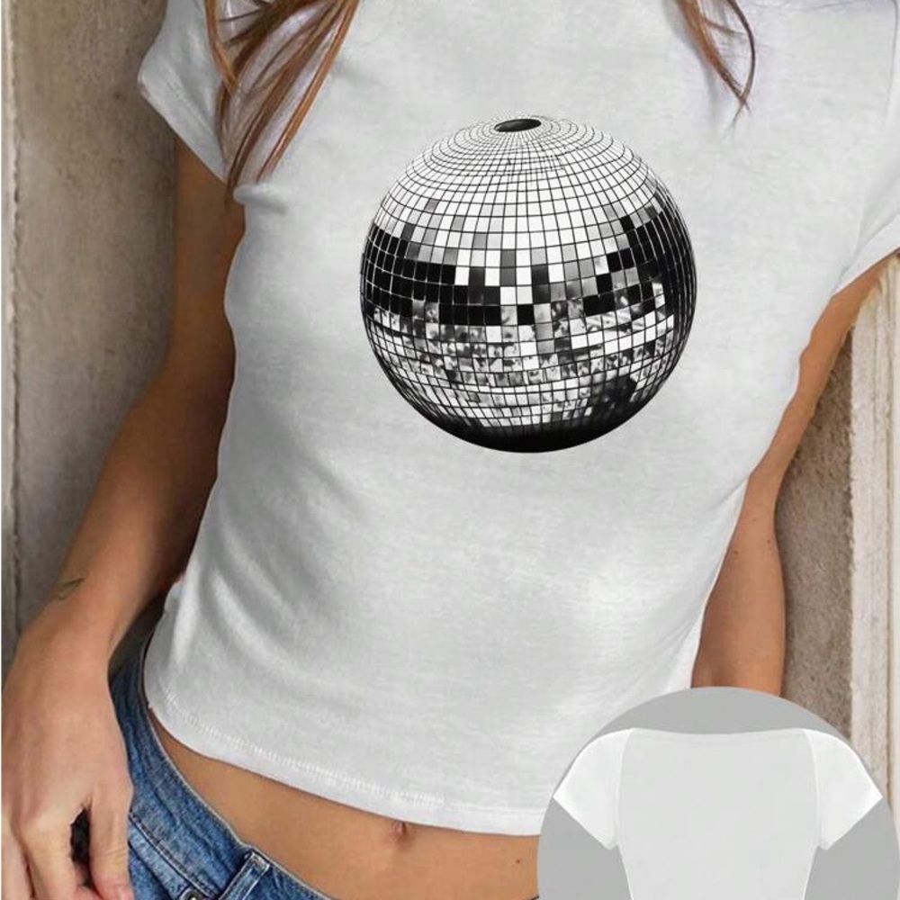 White Disco Mirror Graphic Crop TโShirt - Women